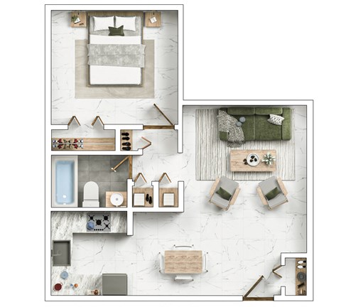 Floor plan for 1 bed, 1 bath, 550 sqft